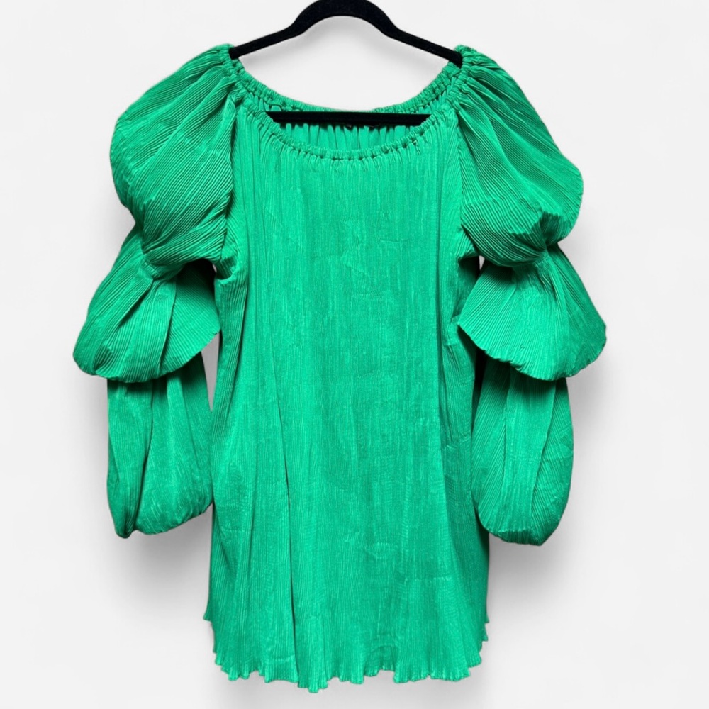 Nasty Gal Emerald Green Ruffle Sleeve Blouse